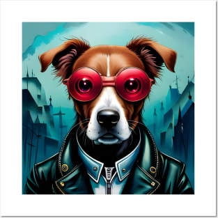 Dog in Leather Jacket and Sunglasses Posters and Art